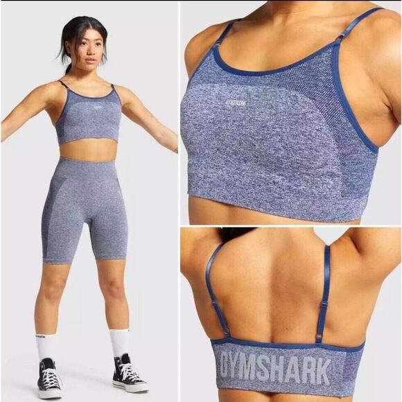 Gymshark Navy Marl/Light Gray Flex Strappy Sports Bra - Size Small - Picture 2 of 6